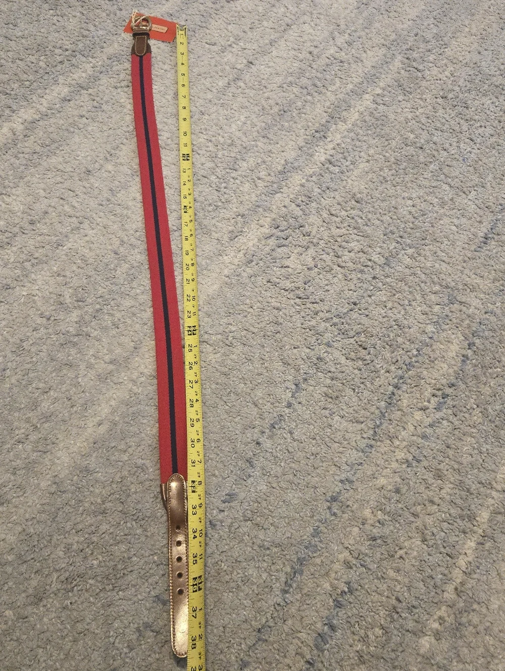 Vintage Dooney & Bourke Red Navy Striped Leather Canvas Belt Size 36